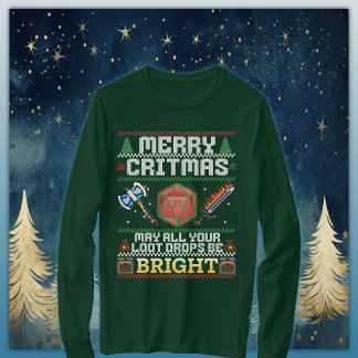 Merry Critmas Loot Drop | Warrior Ugly Sweater T-Shirt
