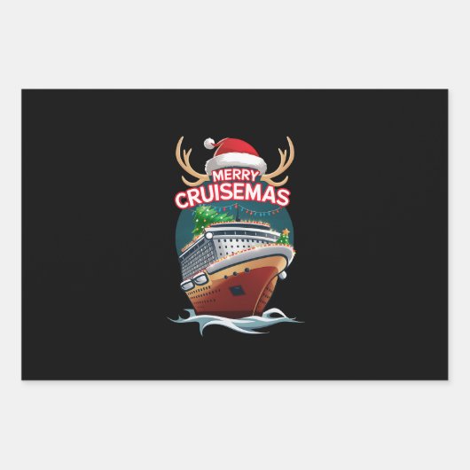 Merry Cruisemas Kreuzfahrtschiff Familie Weihnacht Geschenkpapier Set (Vorderseite)