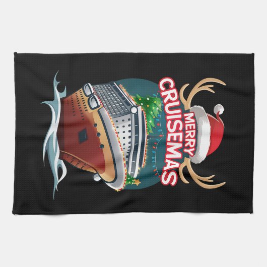 Merry Cruisemas Kreuzfahrtschiff Familie Weihnacht Geschirrtuch (Horizontal)