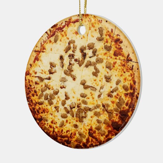 Merry Crustmas Funny Chee und Sausage Pizza Keramik Ornament (Links)