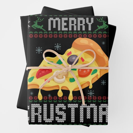 Merry Crustmas Funny Christmas Pizza Ugly Sweater Geschenkpapier Set (Beispiel)