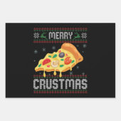 Merry Crustmas Funny Christmas Pizza Ugly Sweater Geschenkpapier Set (Vorderseite)