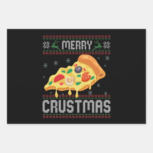 Merry Crustmas Funny Christmas Pizza Ugly Sweater Geschenkpapier Set (Vorderseite)