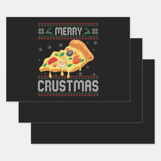 Merry Crustmas Funny Christmas Pizza Ugly Sweater Geschenkpapier Set (Set)