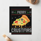 Merry Crustmas Funny Christmas Pizza Ugly Sweater Mitteilungskarte (Vorderseite/Rückseite Beispiel)