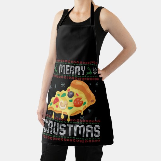 Merry Crustmas Funny Christmas Pizza Ugly Sweater Schürze (InSitu)