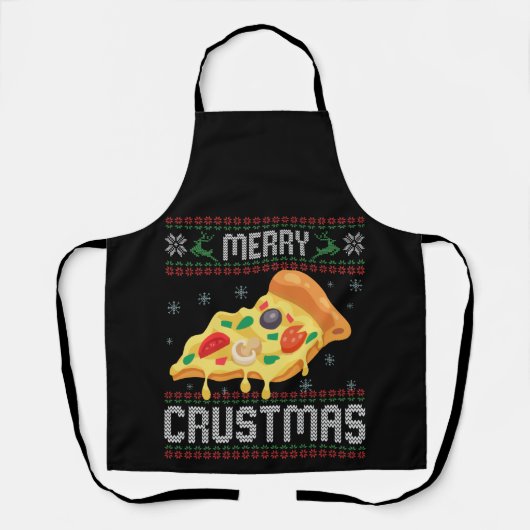 Merry Crustmas Funny Christmas Pizza Ugly Sweater Schürze (Vorderseite)