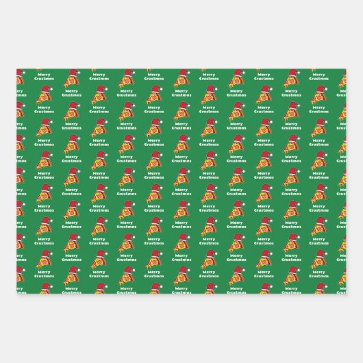 Merry Crustmas FUNNY PIZZA SLICE SA WRAPPING PAPER Geschenkpapier Set (Vorderseite)