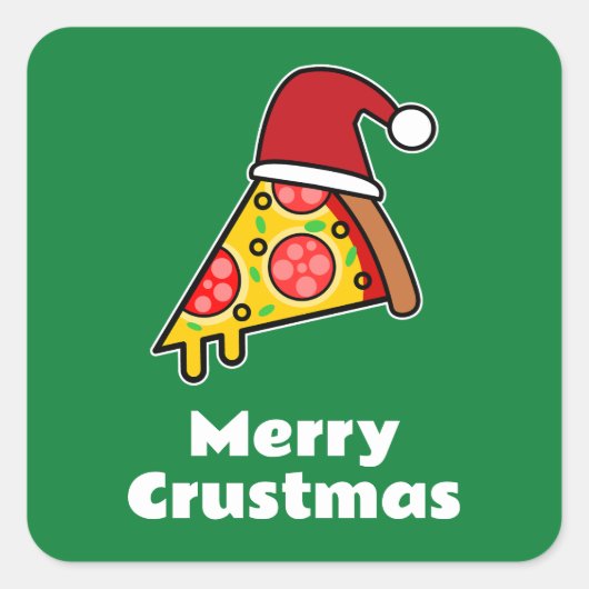 Merry Crustmas FUNNY PIZZA SLICE SANTA Quadratischer Aufkleber (Vorderseite)