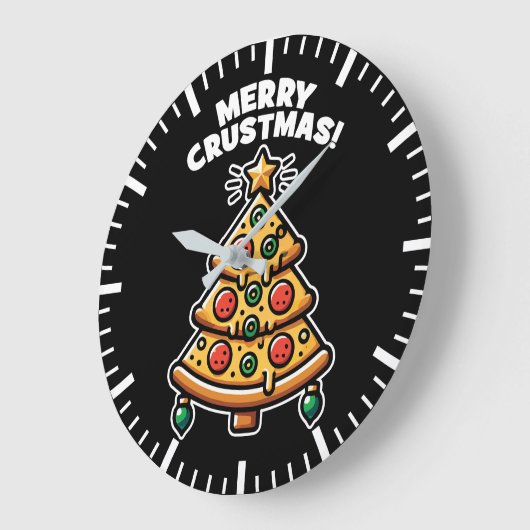 Merry Crustmas Pizza Tree - Funny Christmas Große Wanduhr (Winkel)