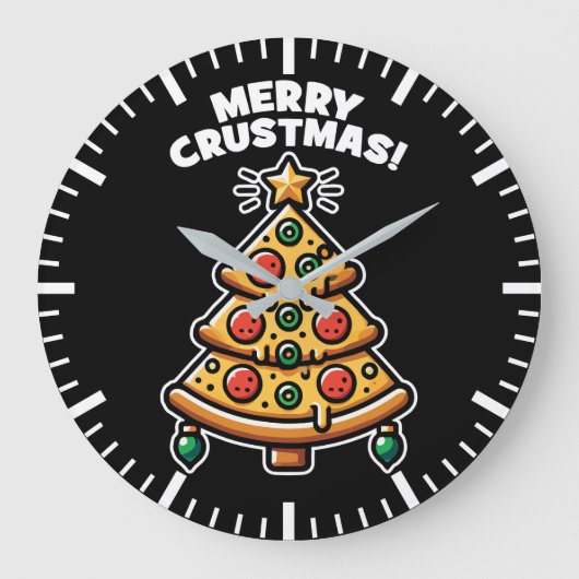 Merry Crustmas Pizza Tree - Funny Christmas Große Wanduhr (Vorderseite)