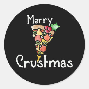 Merry Crustmas Pizza Weihnachten Runder Aufkleber
