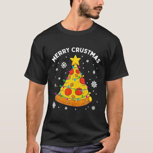 Merry Crustmas Pizza Weihnachtsbaum Weihnachtsgesc T-Shirt (Vorderseite)