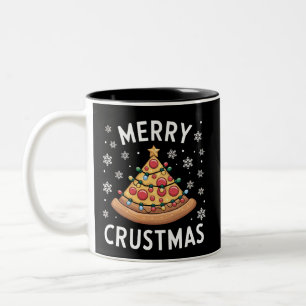 Merry Crustmas Pizza Weihnachtsbaum Weihnachtsgesc Zweifarbige Tasse