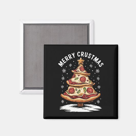 Merry Crustmas Pizza Weihnachtsbaum Xmas Funny Piz Magnet (Vorderseite/Rückseite)