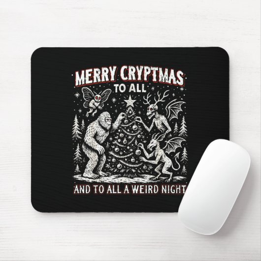 Merry Cryptmas Weird Night Cryptid Holiday Art  Mousepad (Mit Mouse)