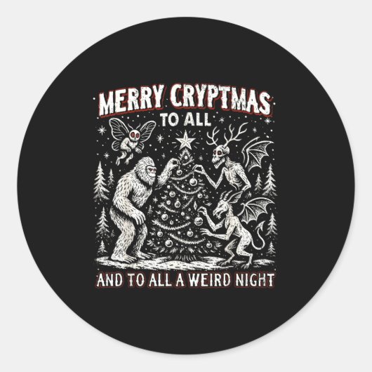Merry Cryptmas Weird Night Cryptid Holiday Art  Runder Aufkleber (Vorderseite)