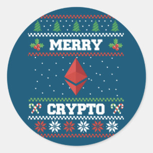 Merry Crypto Ethereum Ugly Christmas Sweater Runder Aufkleber