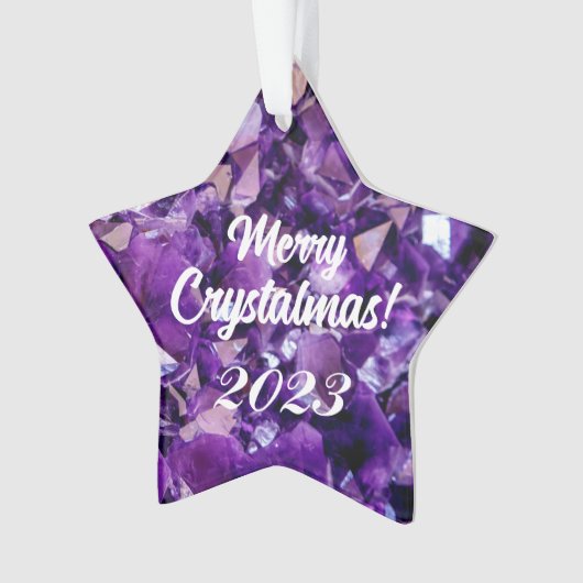 Merry Crystalmas 2023 Lila Amethyst Crystal Ornament (Vorderseite)