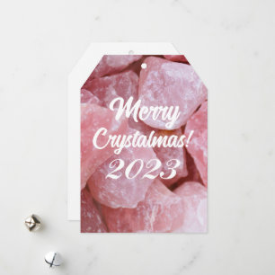 Merry Crystalmas 2023 Rosa Quarz Kristall Feiertagskarte