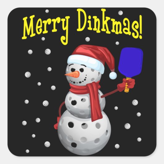 Merry Dinkmas - Pickleball Snowman Quadratischer Aufkleber (Vorderseite)