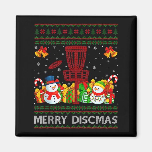 Merry Discmas Ugly Xmas Sweaters Funny Disc Golf C Magnet (Vorne)