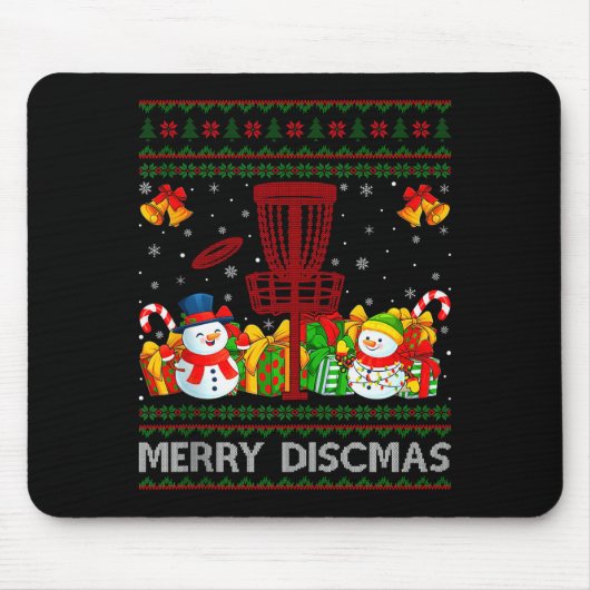 Merry Discmas Ugly Xmas Sweaters Funny Disc Golf C Mousepad (Vorne)