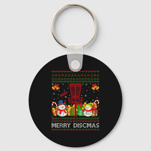 Merry Discmas Ugly Xmas Sweaters Funny Disc Golf C Schlüsselanhänger (Vorderseite)