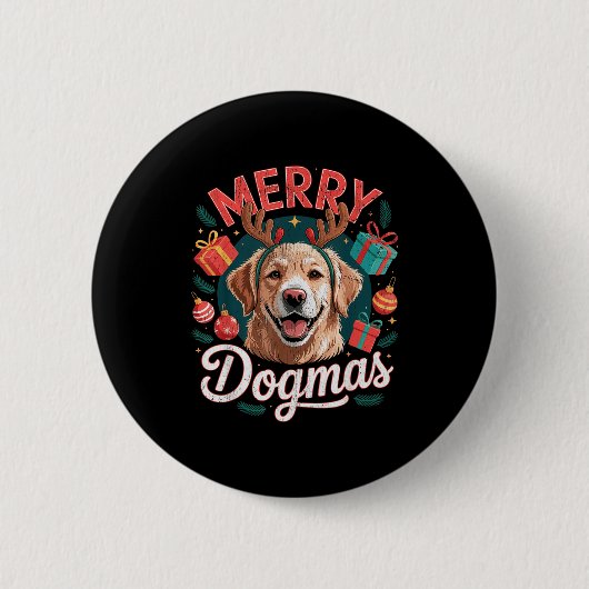 Merry Dogmas Funny Dog Santa Hat Christmas Xmas Button (Vorderseite)