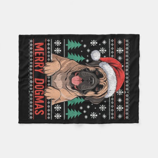 Merry Dogmas Funny Dog Santa Hat Christmas Xmas Fleecedecke (Vorderseite (Horizontal))