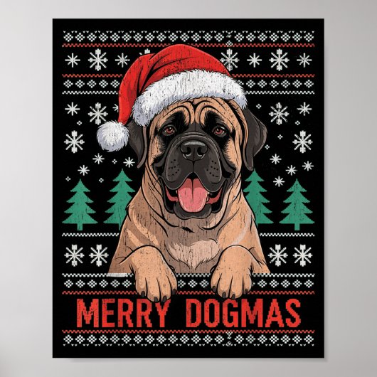 Merry Dogmas Funny Dog Santa Hat Christmas Xmas Poster (Vorne)