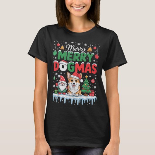 Merry Dogmas Funny Dog Santa Hat Christmas Xmas T-Shirt (Vorderseite)