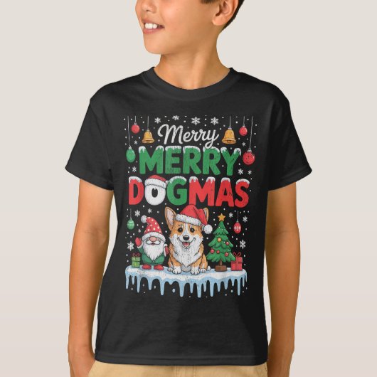 Merry Dogmas Funny Dog Santa Hat Christmas Xmas T-Shirt (Vorderseite)