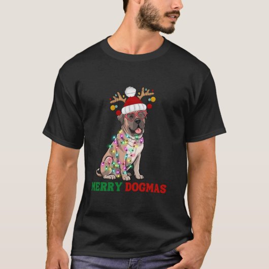 Merry Dogmas Mastiff Dog Funny Xmas Holiday Lights T-Shirt (Vorderseite)