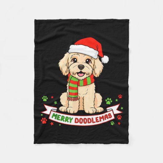Merry Doodlemas Goldendoodle Christmas Doodle Dog  Fleecedecke (Vorderseite)