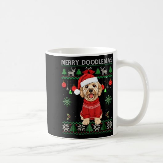 Merry Doodlemas Goldendoodle Wearing Ugly Christma Kaffeetasse (Rechts)