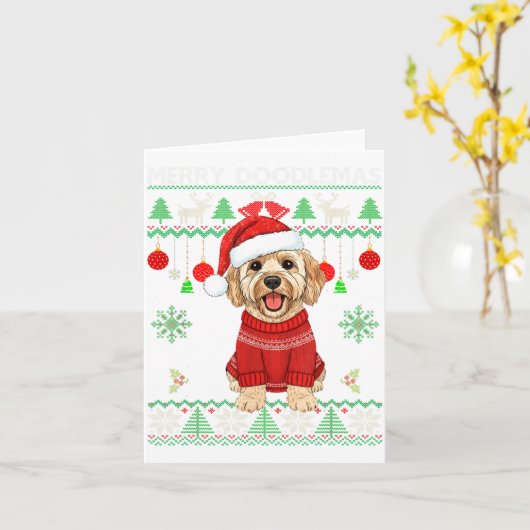 Merry Doodlemas Goldendoodle Wearing Ugly Christma Karte (Gelbe Blume)