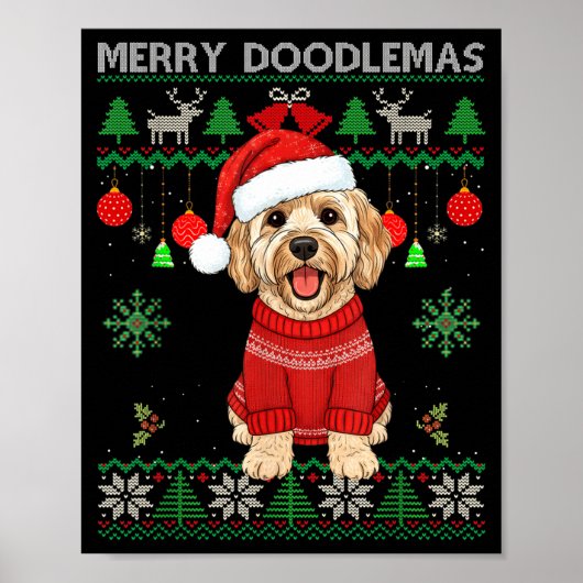 Merry Doodlemas Goldendoodle Wearing Ugly Christma Poster (Vorne)
