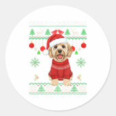 Merry Doodlemas Goldendoodle Wearing Ugly Christma Runder Aufkleber (Vorderseite)