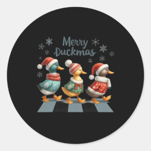 Merry Duckmas Funny Duck Lovers Weihnachtsmannmütz Runder Aufkleber