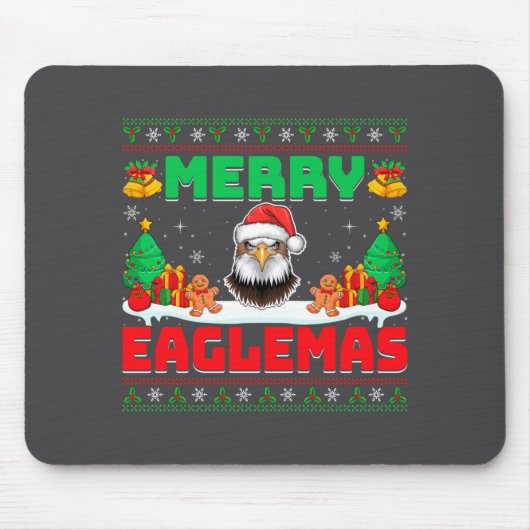 Merry Eaglemas - Eagle Wearing Santa Hat Ugly Chri Mousepad (Vorne)