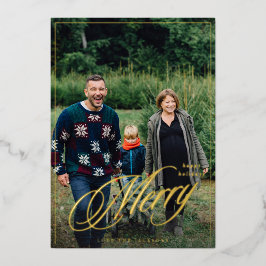 Merry Elegant Calligraphy Frame Foto Holiday Folieneinladung