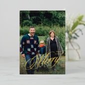 Merry Elegant Calligraphy Frame Foto Holiday Folieneinladung (Stehend vorne)