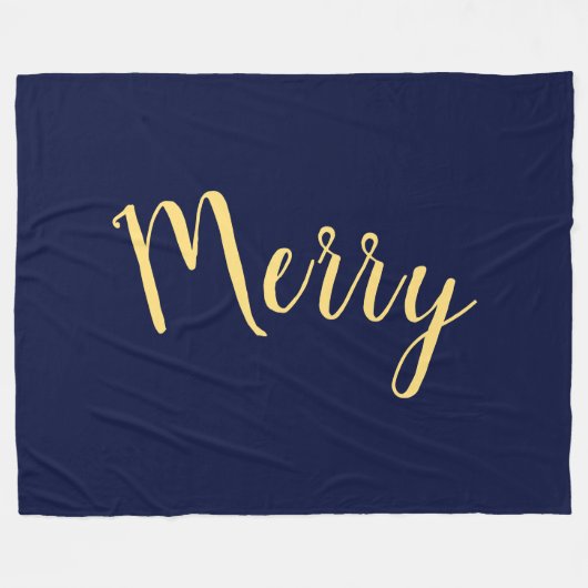 MERRY Elegant Holiday Text Navy Blue Background Fleecedecke (Vorderseite (Horizontal))