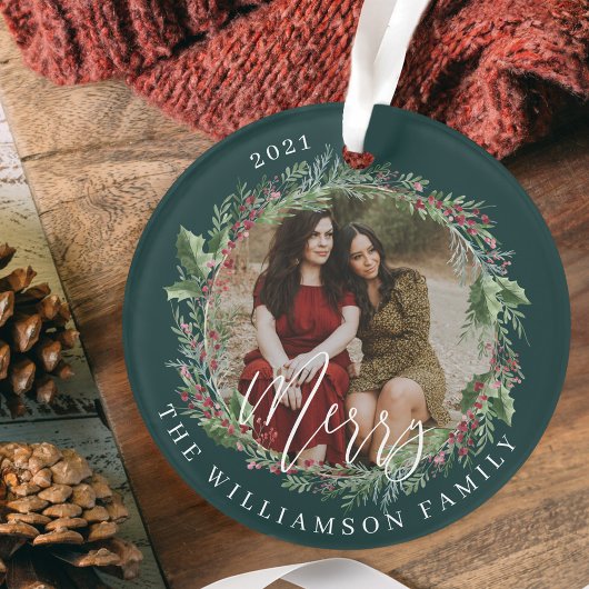 Merry Elegante Festivals Wasserfarben Wreath Zwei  Ornament