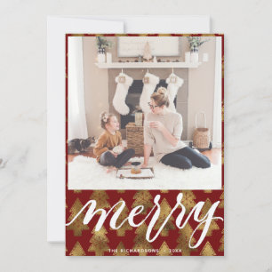MERRY   Elegante Typografie Gold Weihnachtsbaum Feiertagskarte