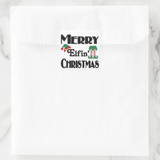Merry Elfin's Weihnachten Quadratischer Aufkleber (Tasche)