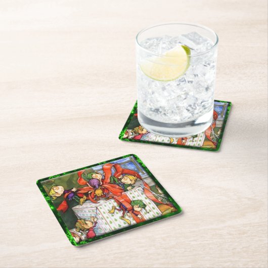 Merry Elves Wrapping Geschenk Pullboard Sq Unterse Rechteckiger Pappuntersetzer (Vor Ort)