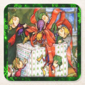 Merry Elves Wrapping Geschenk Pullboard Sq Unterse Rechteckiger Pappuntersetzer (Vorderseite)
