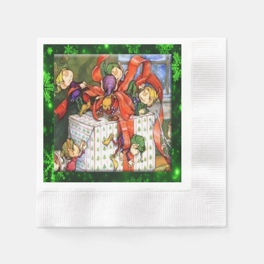 Merry Elves Wrapping Present Cocktail Paper Napkin Serviette (Vorderseite)
